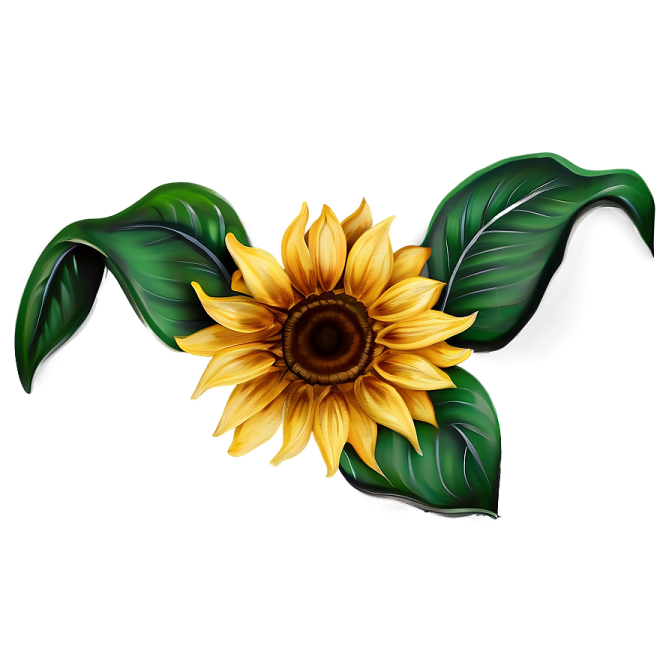 a sunflower with green leaves on it