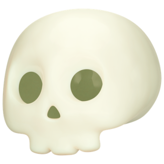 a white skull with green eyes