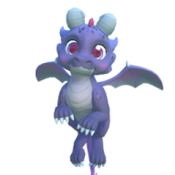 a blue and purple dragon with red eyes