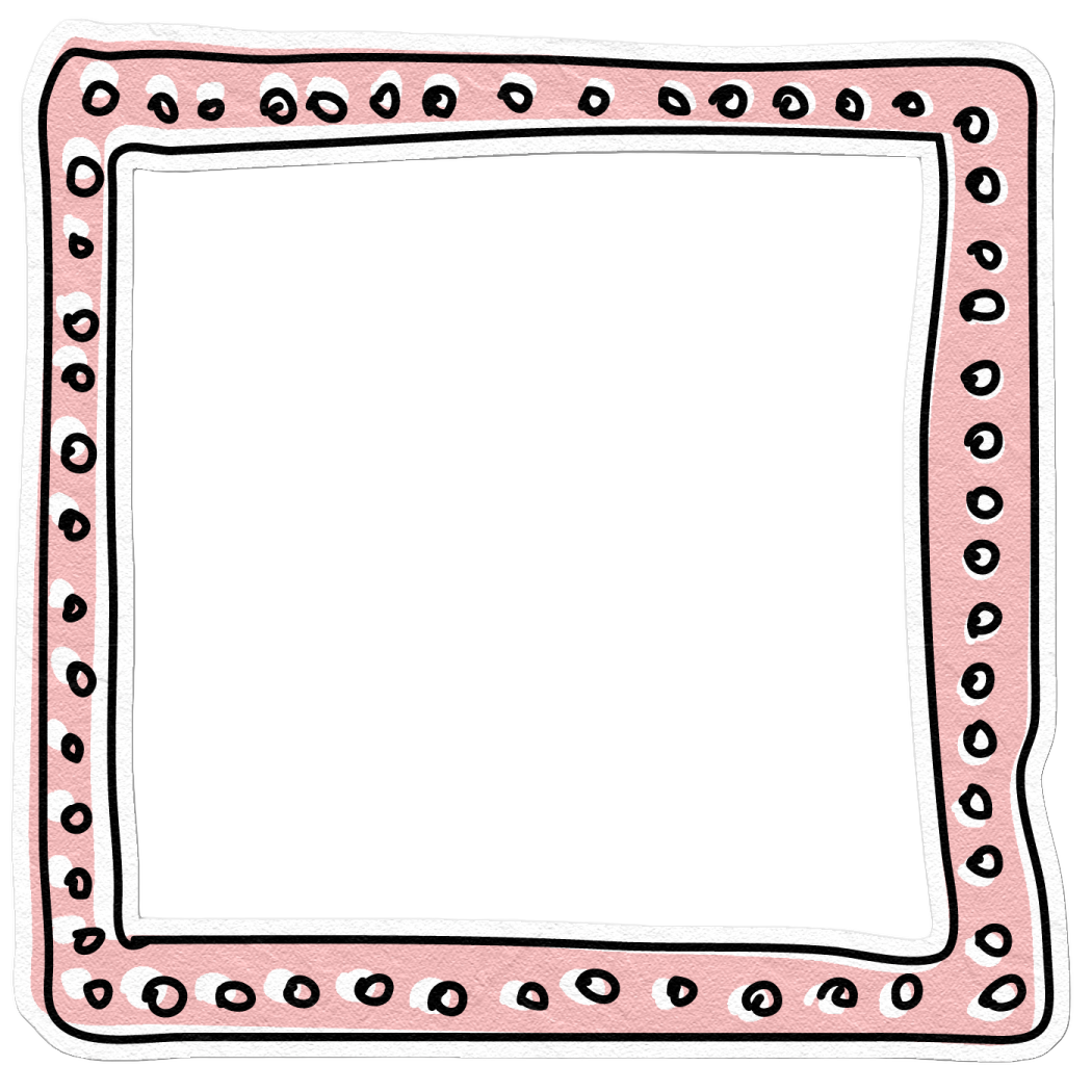 a pink and black square frame with circles around it
