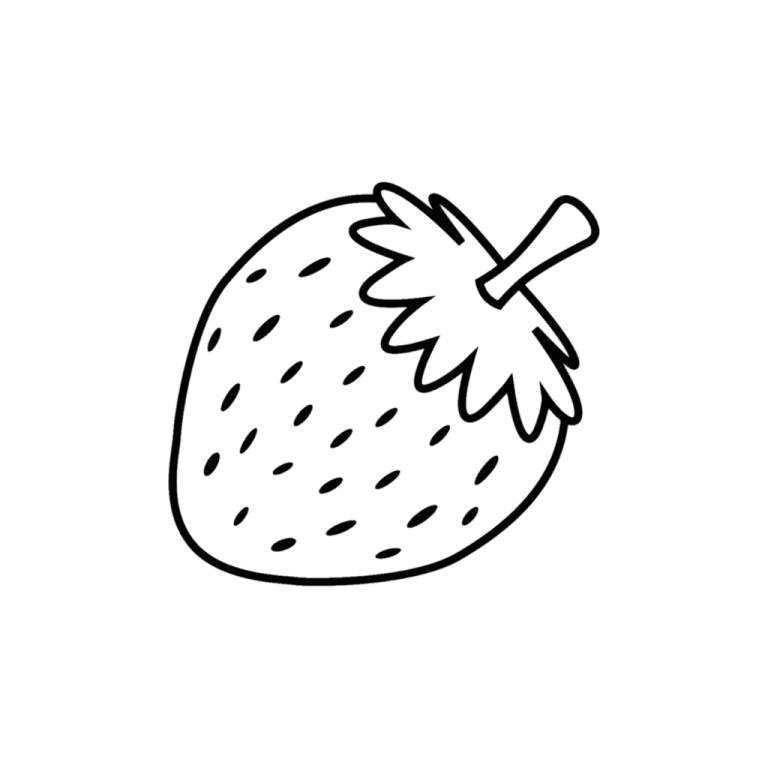 a black and white line drawing of a strawberry