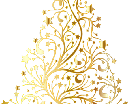 a gold christmas tree with stars on it