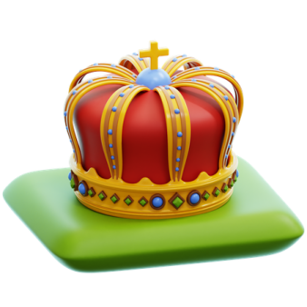 a red crown sitting on top of a green square
