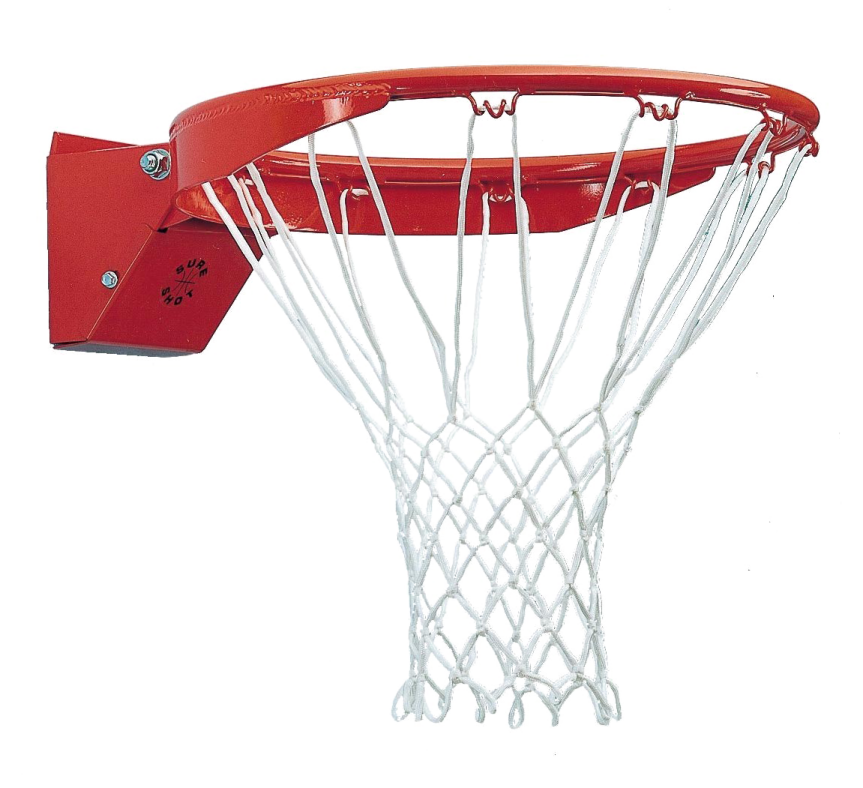 a red and white basketball hoop on a white background