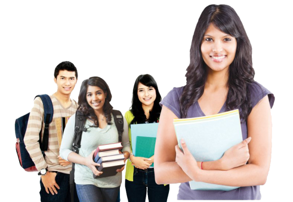 a group of students with books