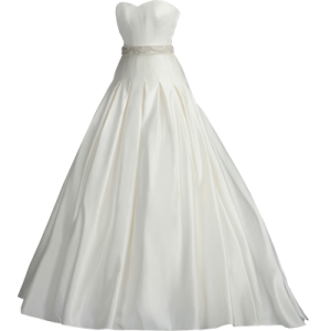 a white wedding dress on a manne