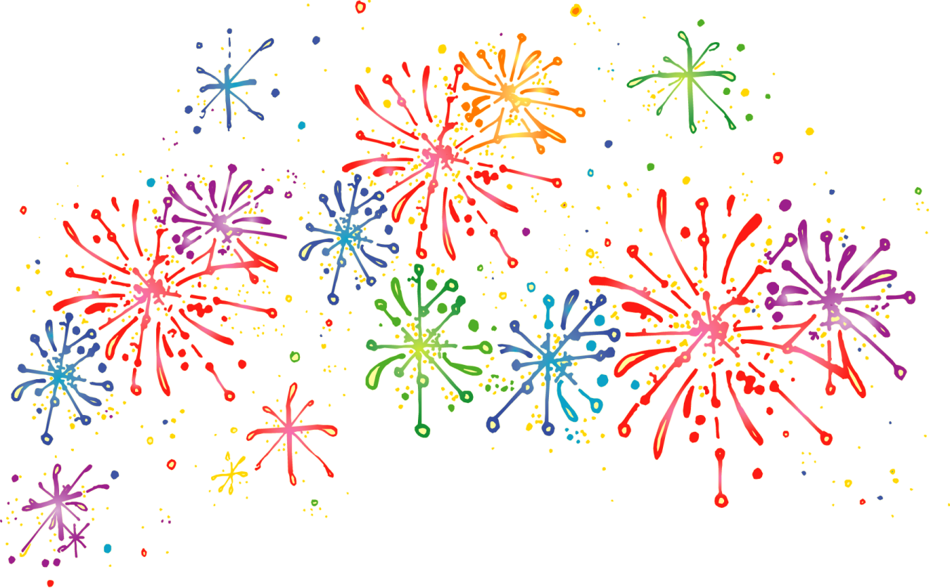 a group of colorful fireworks on white background