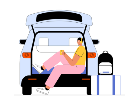 a person sitting in the back of a van