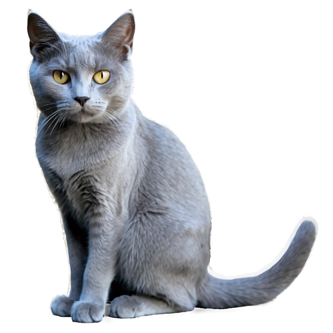 a gray cat sitting on a white surface