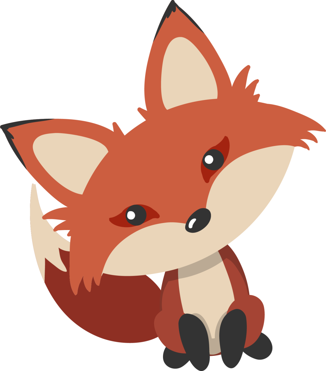 a red fox sitting down on the ground