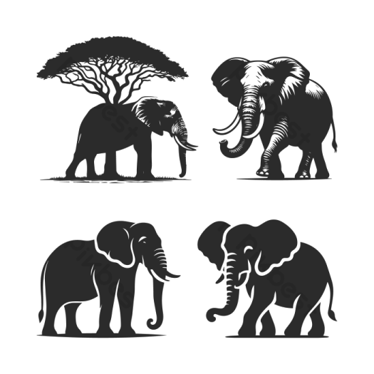 set of elephant silhouettes