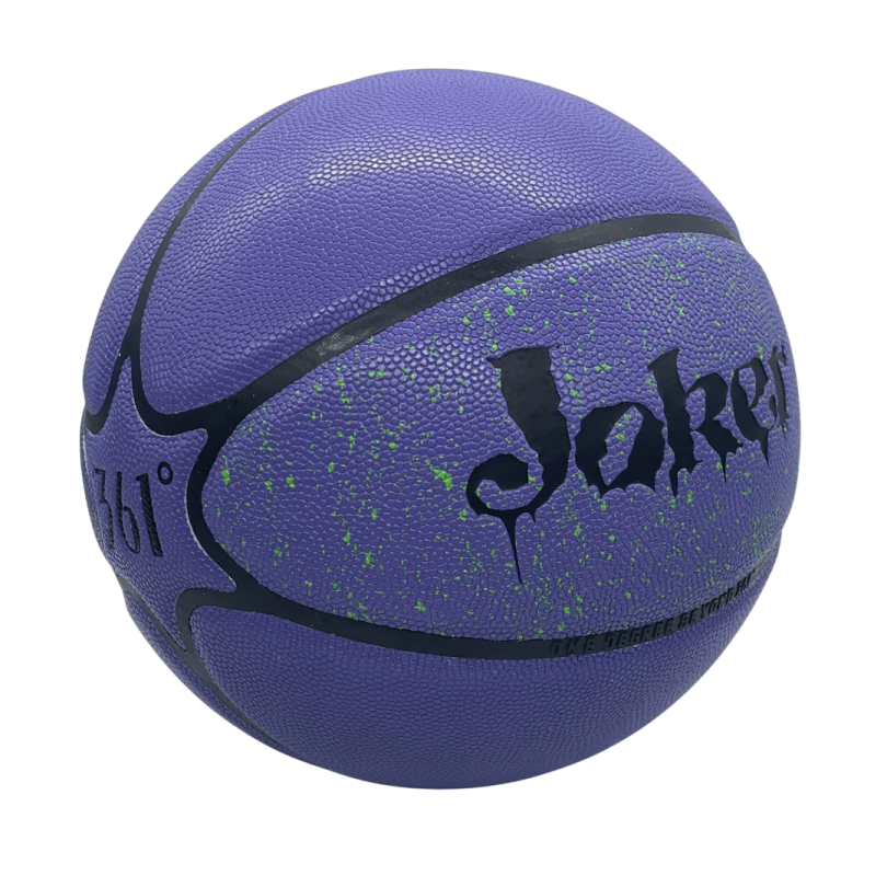 a purple basketball ball with black and green paint on it