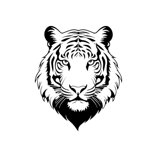 a black and white tiger's head