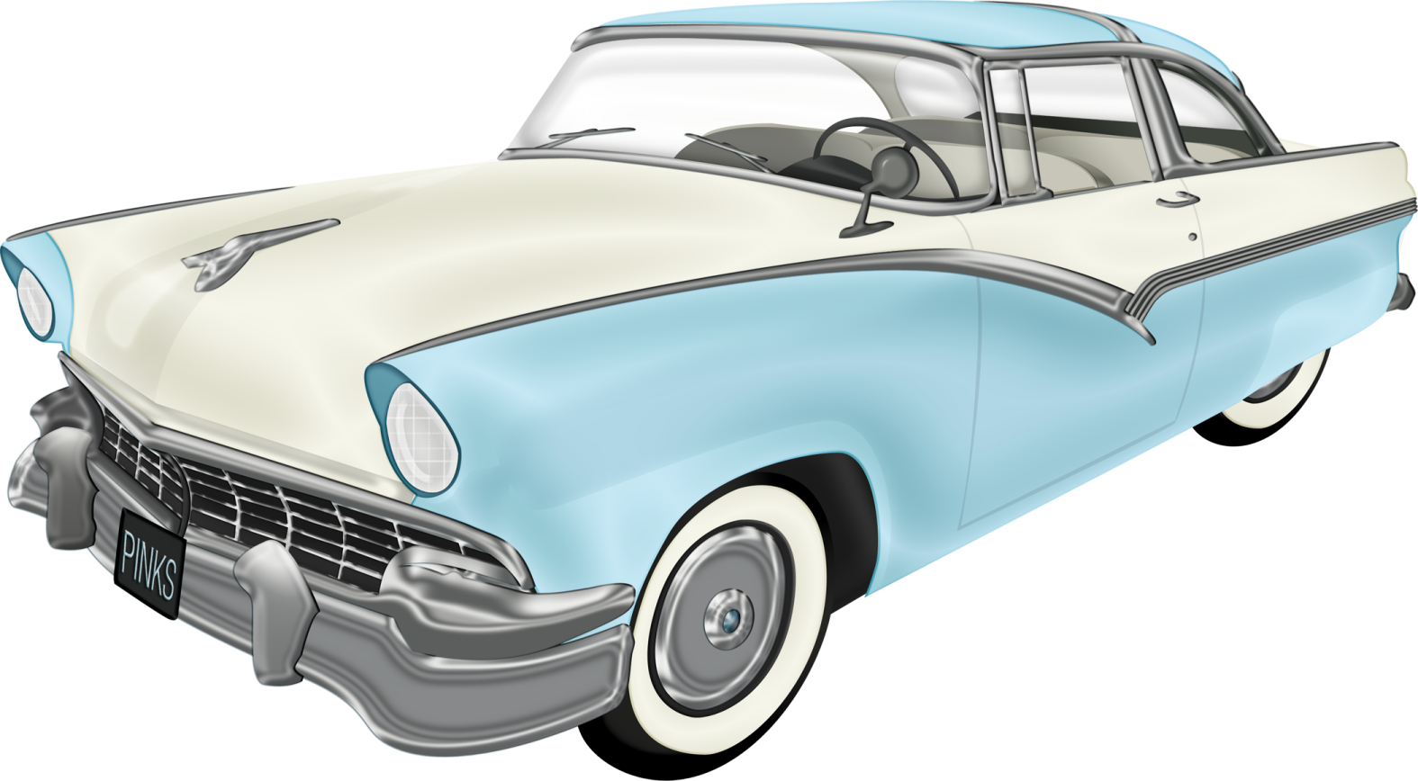 an old blue and white car