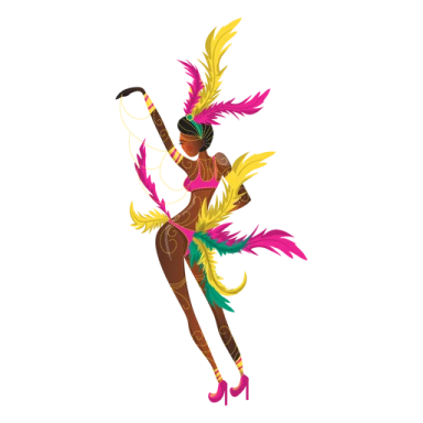 an illustration of a woman dancing with feathers