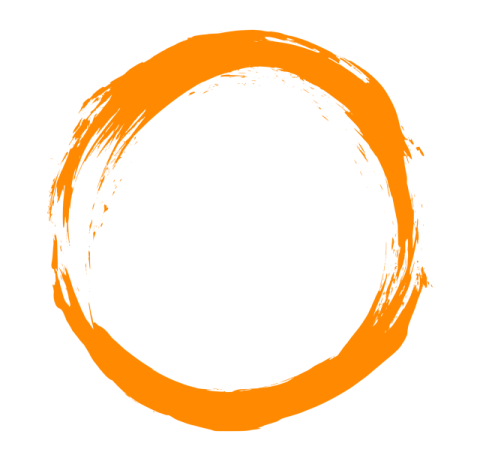 an orange circle with a white background