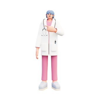 a female doctor in a white coat and pink pants