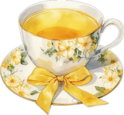 a cup and saucer with a yellow bow