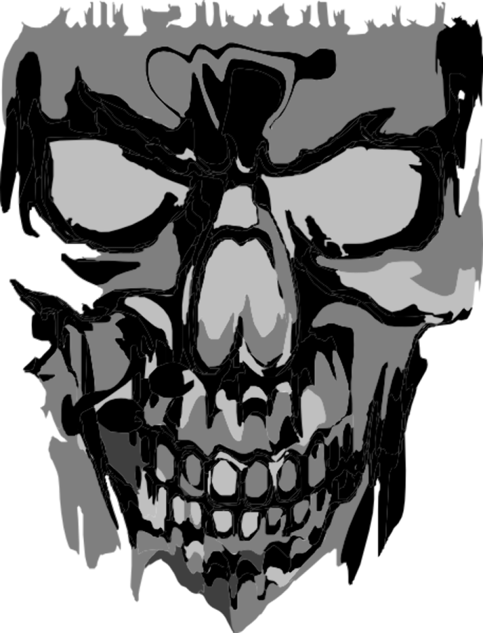 a black and white drawing of a skull