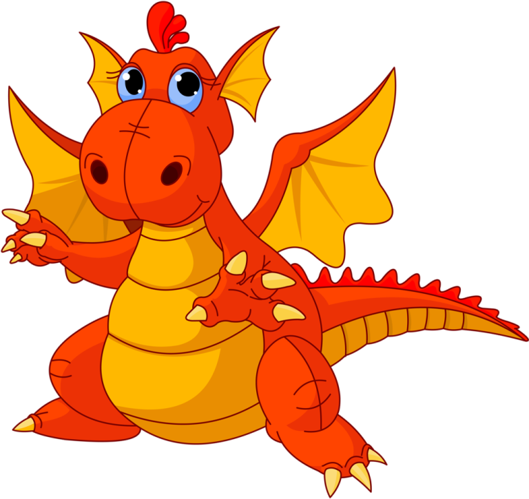 a red and yellow dragon with blue eyes