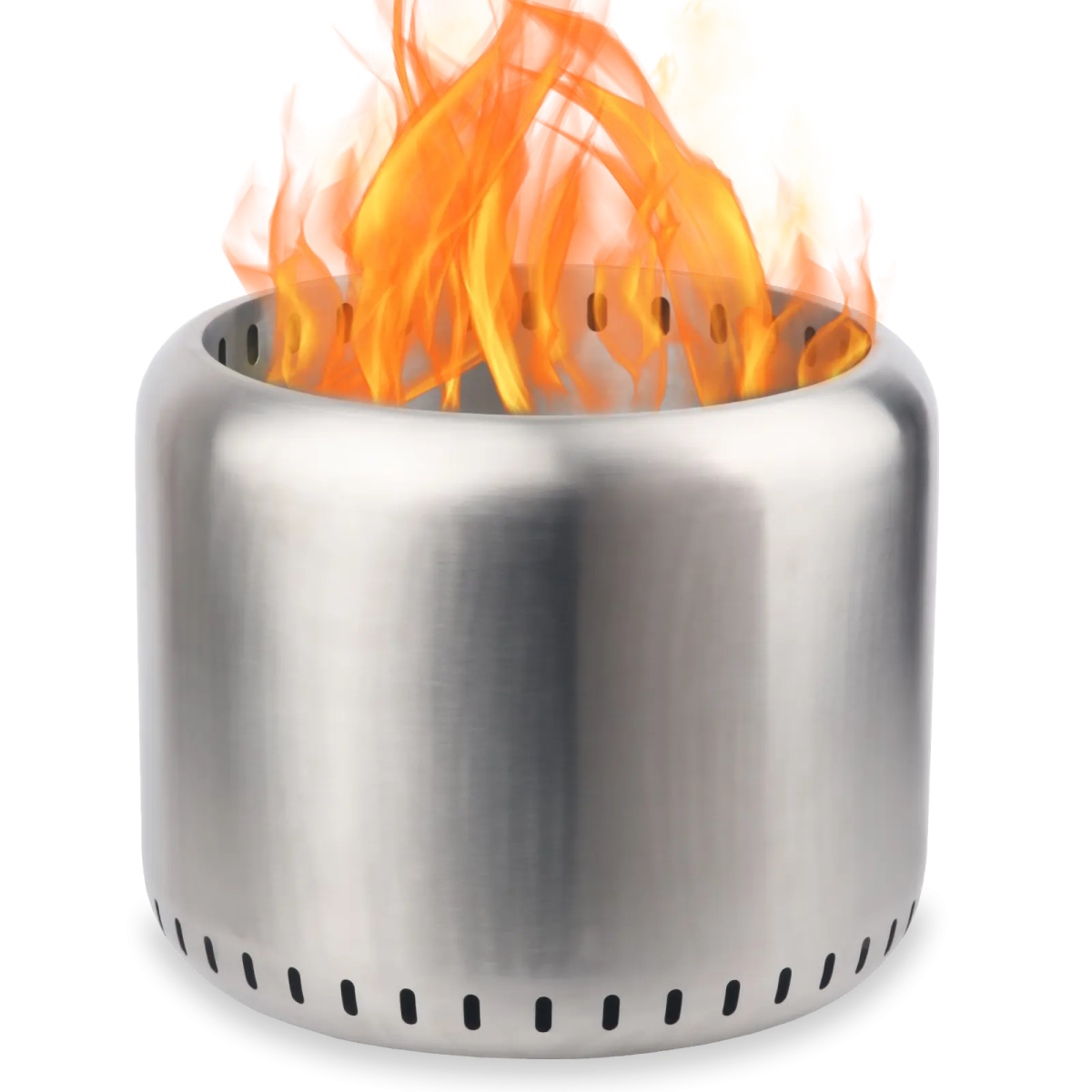 a stainless steel fire pit on a white background