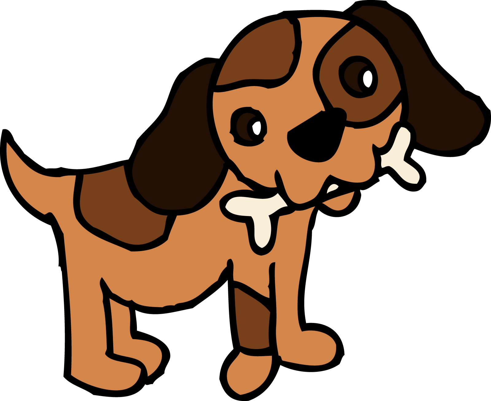 a cartoon dog with a bone in its mouth