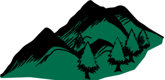 a black and green mountain with trees