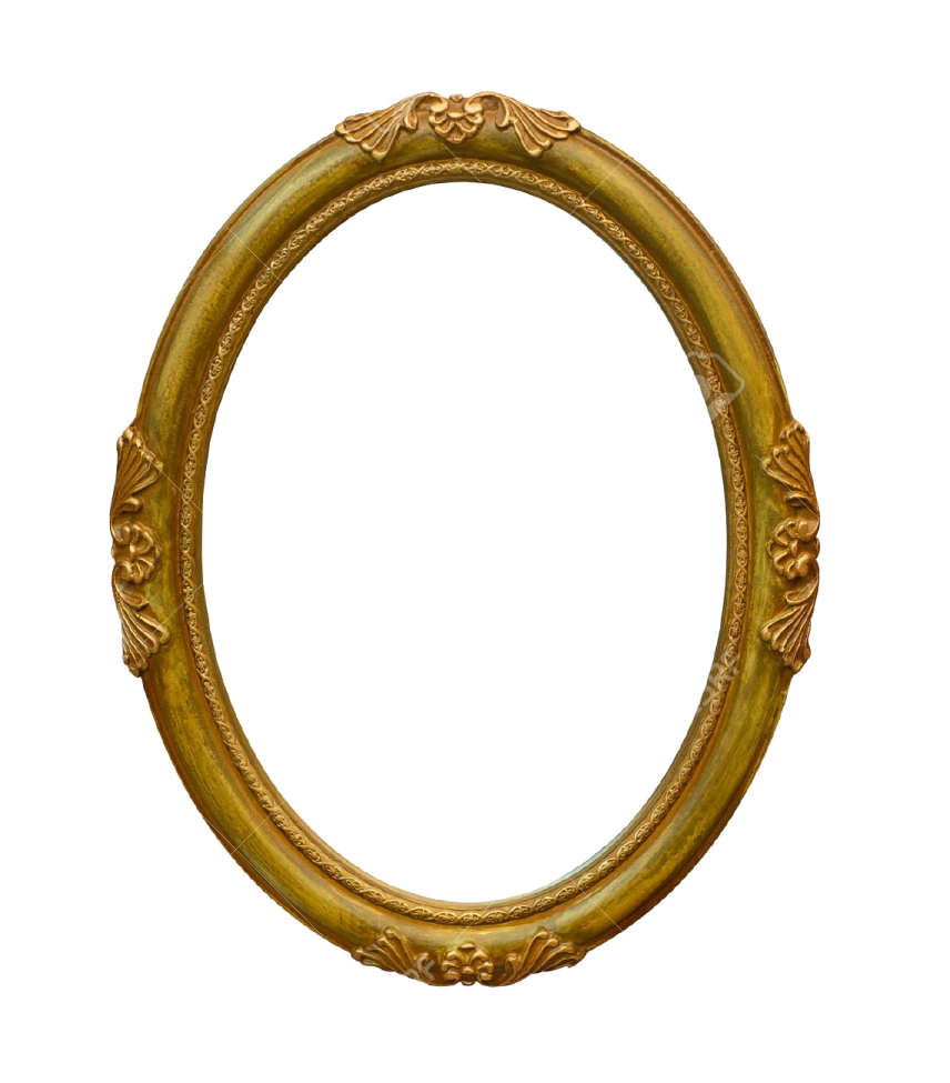 a gold oval frame on a white background