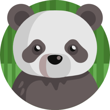 a panda face with bamboo leaves in the background