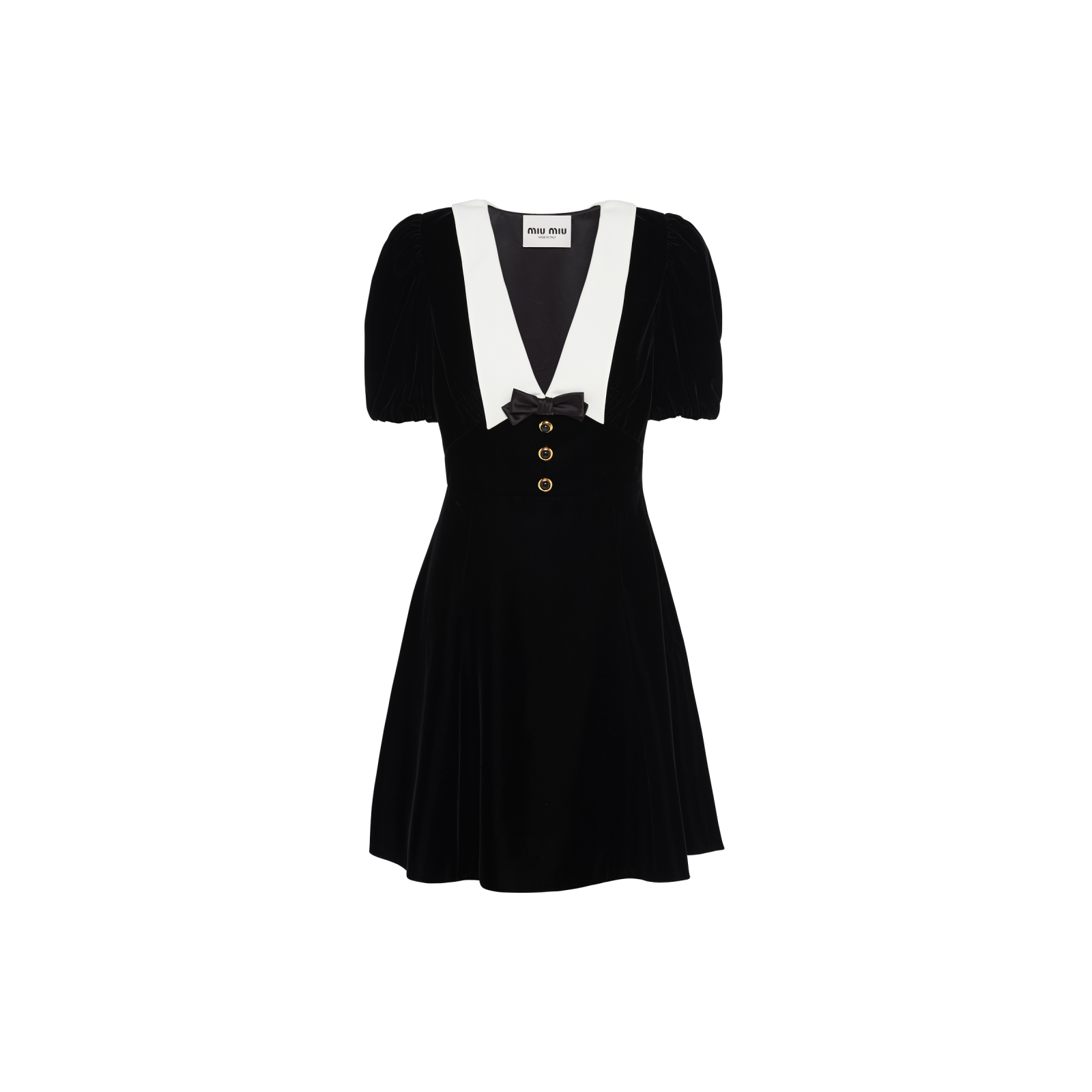 a black dress with a white collar