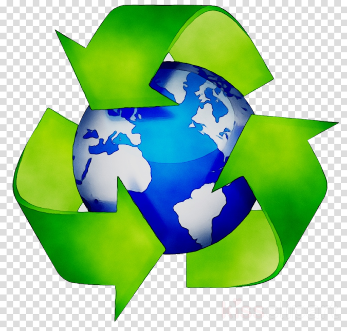 a green recycling symbol with the earth inside