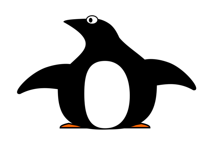 a black and white penguin with an orange beak