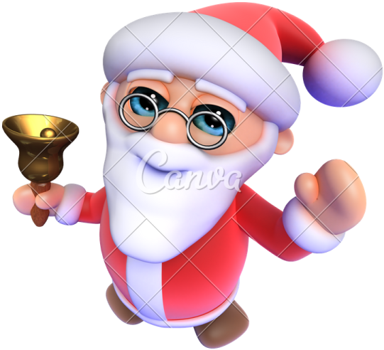 a cartoon santa claus with a bell in his hand