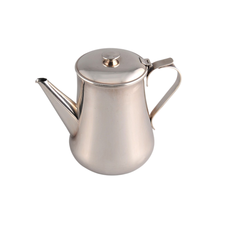 a stainless coffee pot with a lid