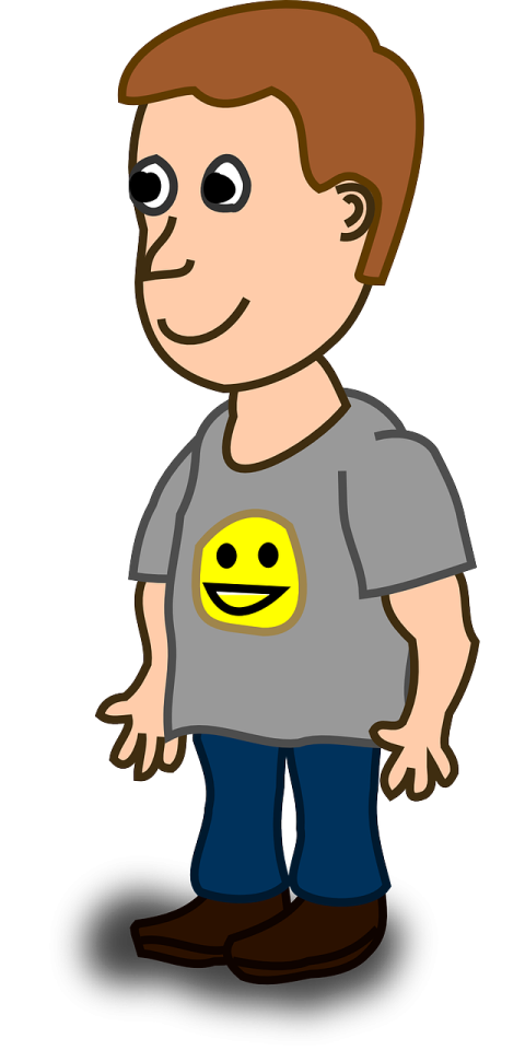 a boy with a smiley face on his shirt