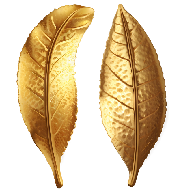 two golden leaves on a white background