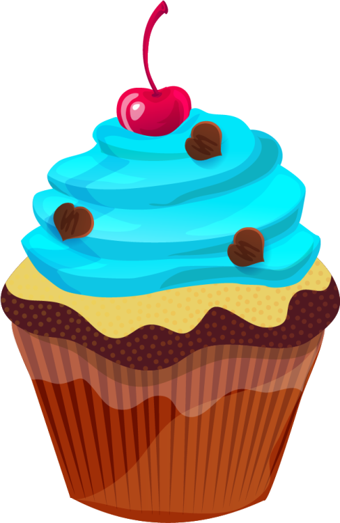 a blue cupcake with a cherry on top