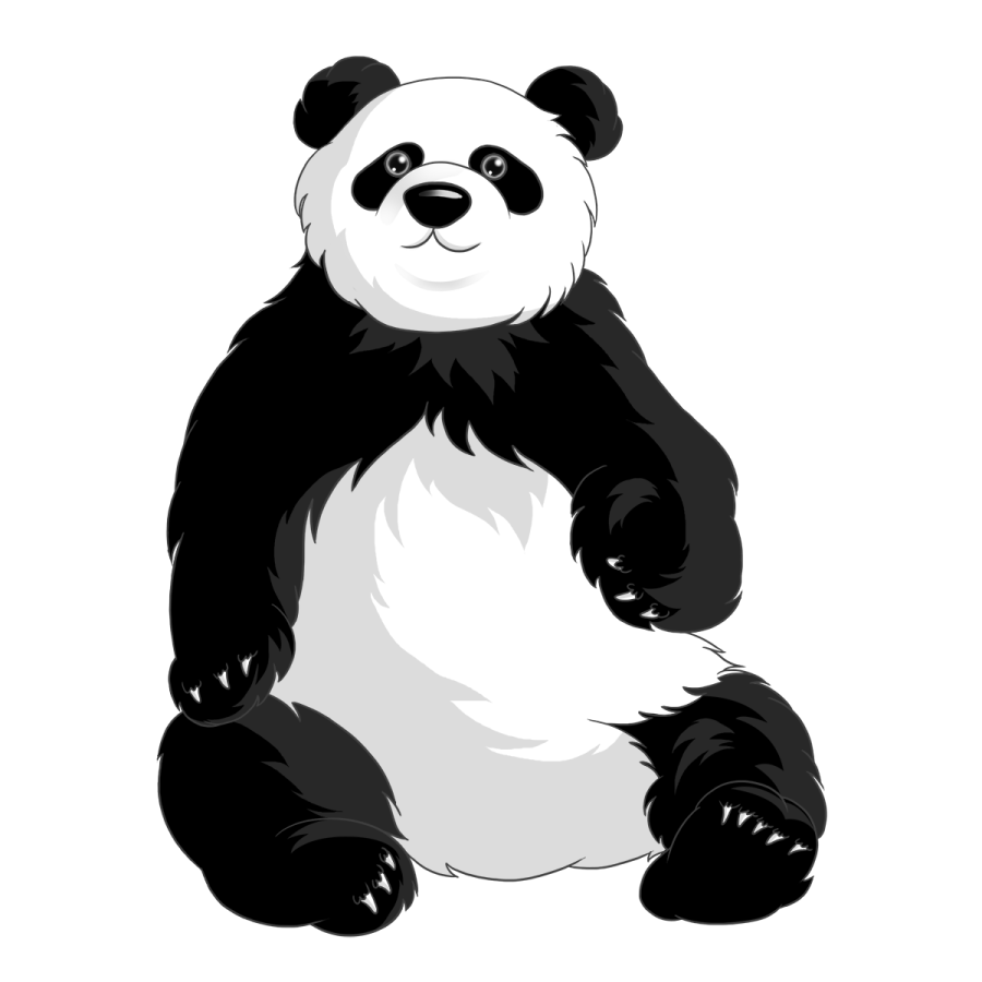 a black and white panda sitting on its back