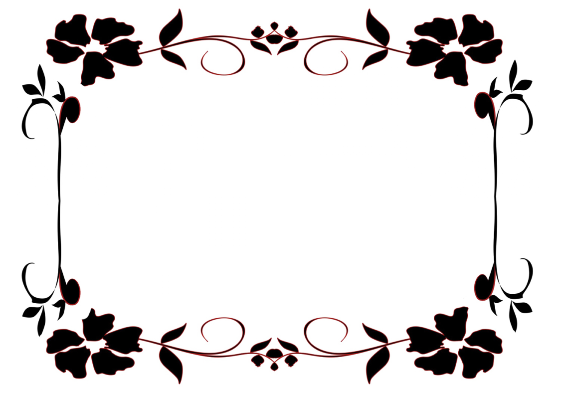 a black and white frame with red flowers