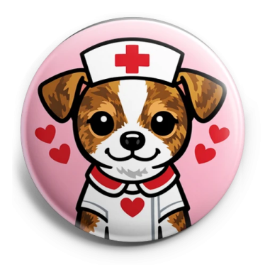 a small dog with a red heart on it's chest
