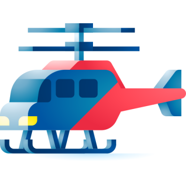 a red and blue helicopter on a white background