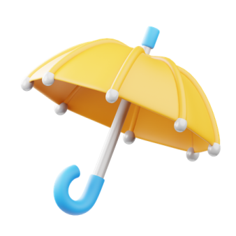a yellow umbrella with a blue handle