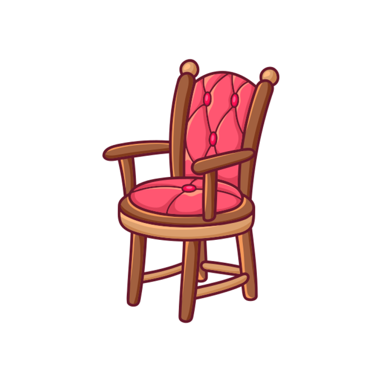 a wooden chair with a pink cushion