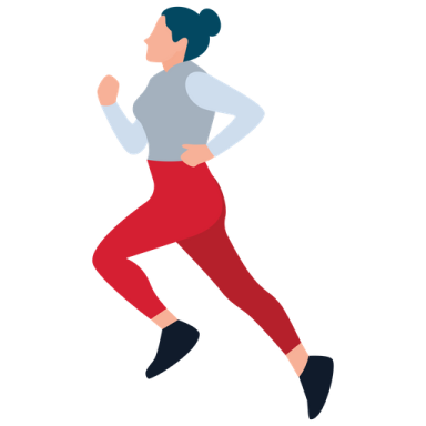 a woman running on a white background