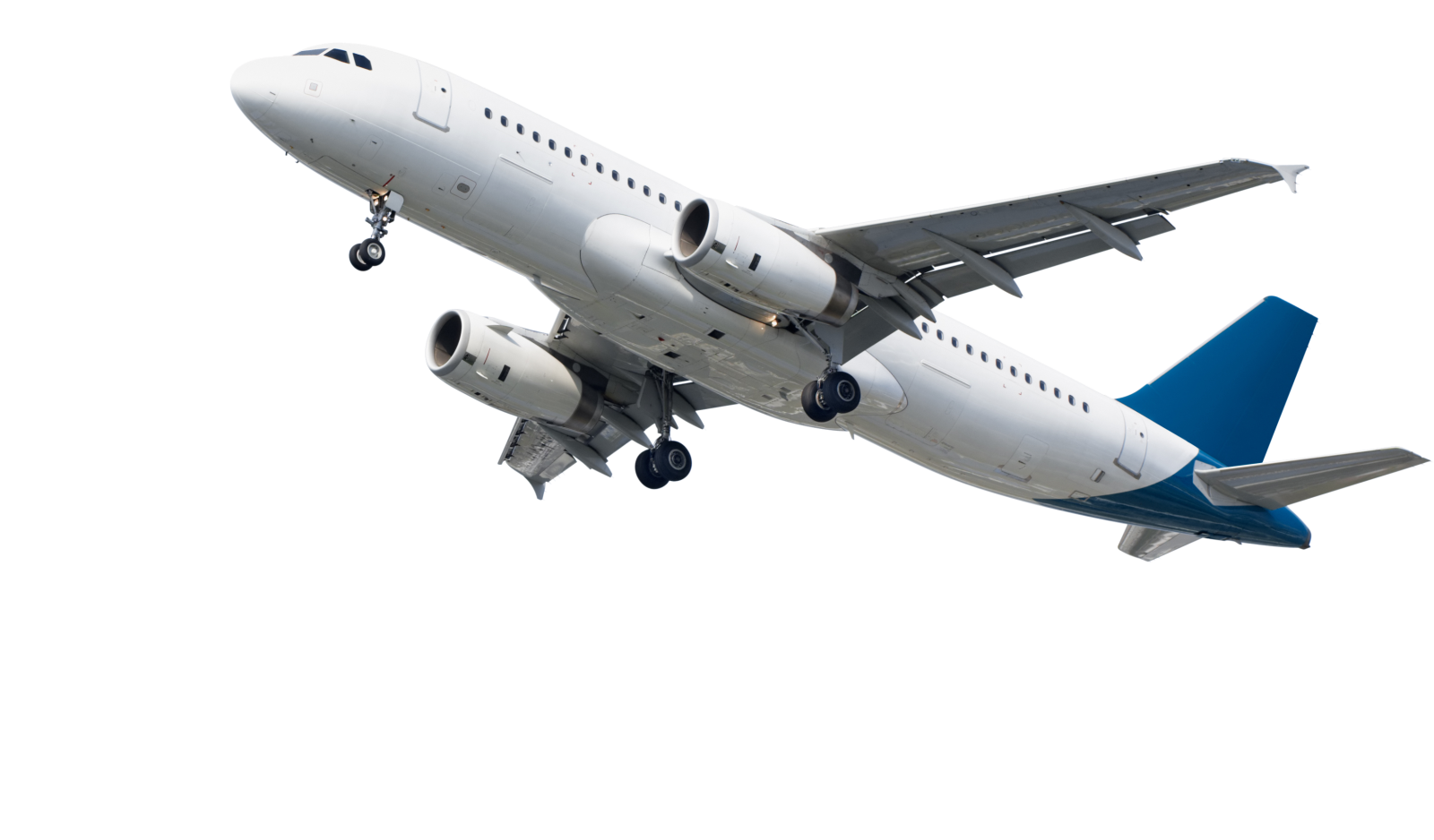 a white and blue airplane flying in the sky