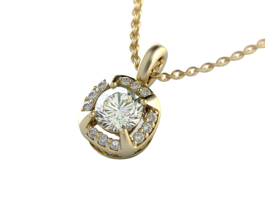 a yellow gold pendant with diamonds on it