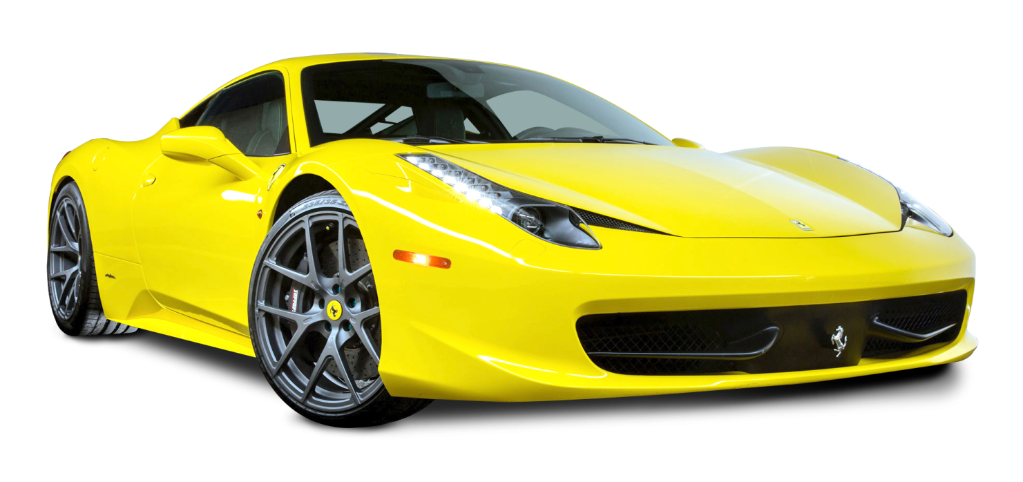 a yellow sports car on a white background