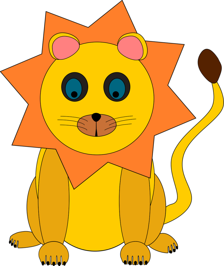 a cartoon lion sitting on the ground