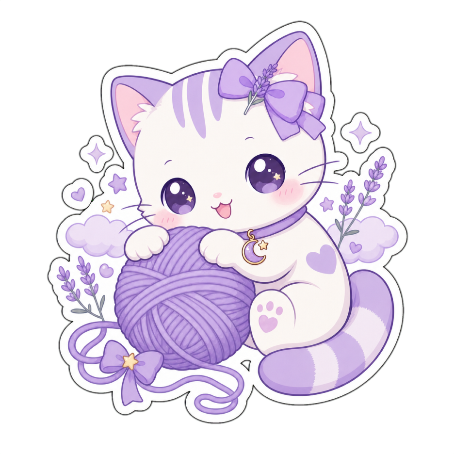 a cute kitten with a ball of yarn