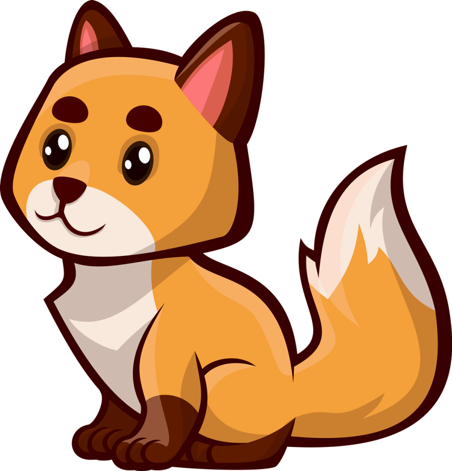 a cartoon fox sitting on the ground